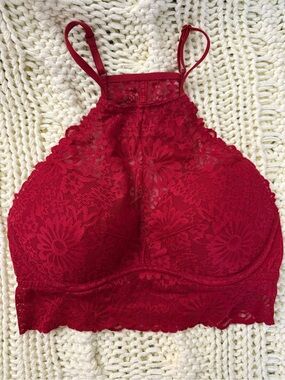 PINK Victoria's Secret Red Lace High-Neck Bralette